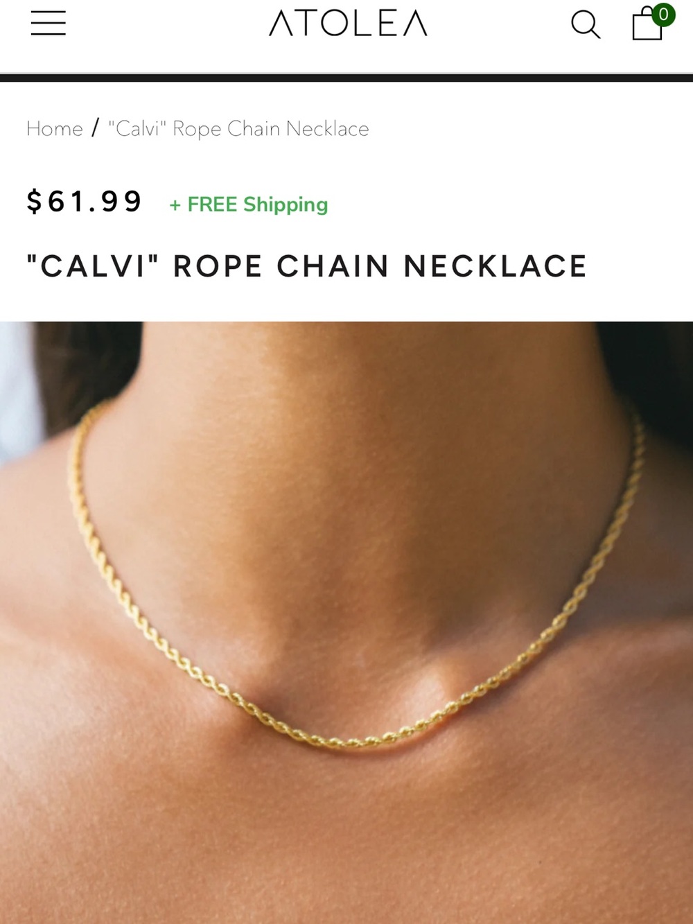 Atolea “Calvi” rope necklace in gold